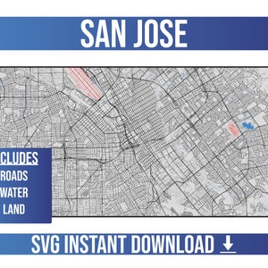 Mapa de calles de San Jose SVG Vector / San José, California, Estados Unidos / Full Vector Street Map / Descarga instantánea de SVG