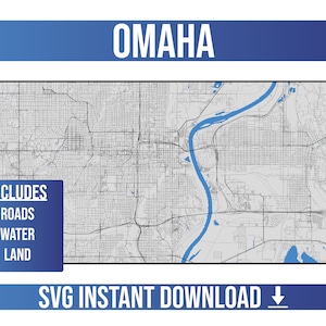 Mapa vetorial SVG de Omaha | Omaha, Nebrasca, Estados Unidos | Mapa de ruas vetorial completo | Download instantâneo de SVG