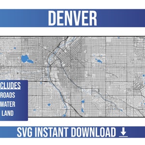 Callesmo de Denver SVG / Denver, Colorado, Estados Unidos / Mapa de calles Full Vector / Descarga instantánea de SVG