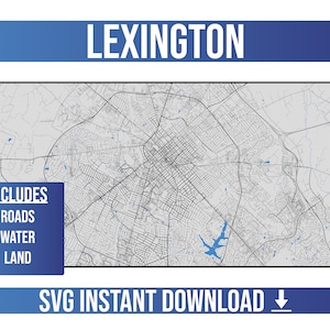 Mapa de calles de Lexington SVG Vector / Lexington, Kentucky, Estados Unidos / Full Vector Street Map / Instant SVG Download