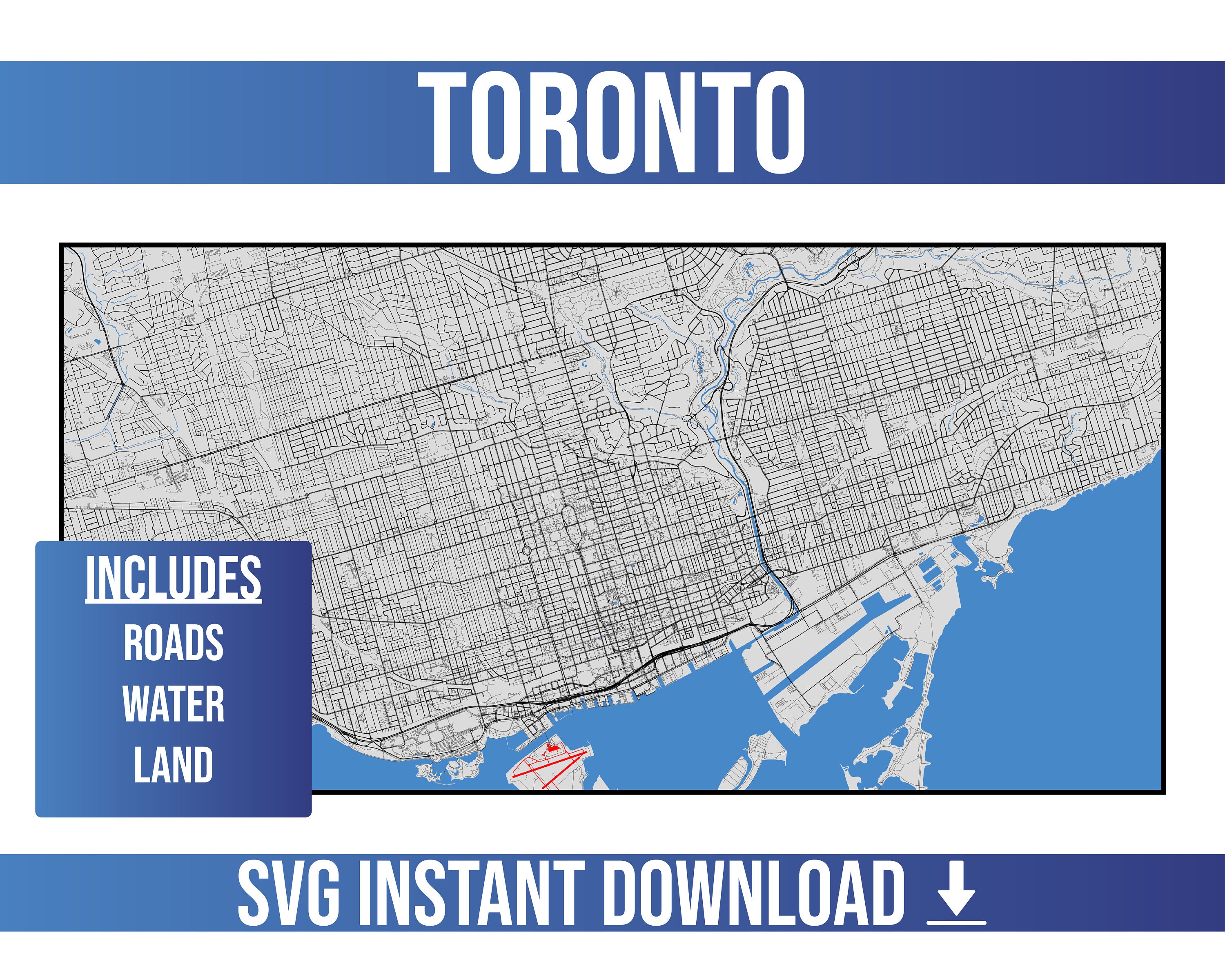 Toronto SVG Street Map Toronto, Ontario, Canada Full Vector Street Map