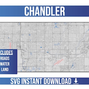 Mapa de calles de Chandler SVG Vector / Chandler, Arizona, Estados Unidos / Full Vector Street Map / Instant SVG Download