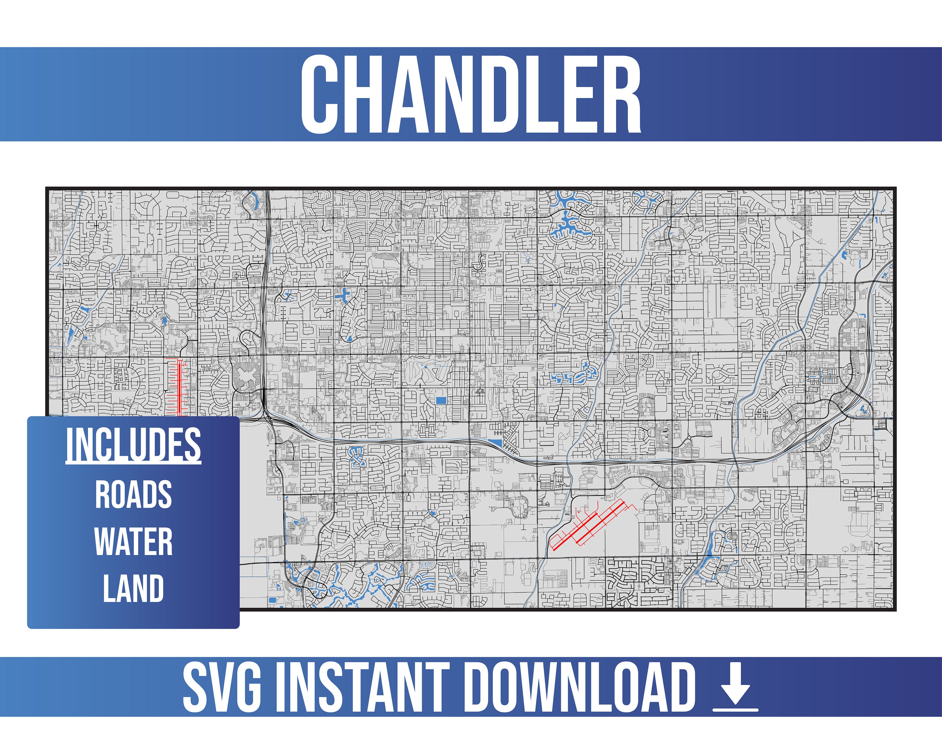 Chandler SVG Vector Street Map Chandler Arizona United