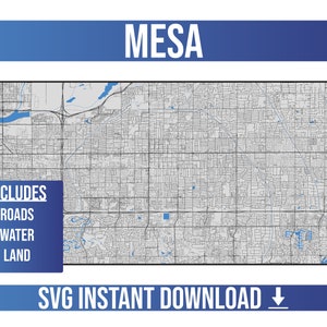 Carte des rues vectorielles Mesa SVG | Mesa, Arizona, États-Unis | Carte vectorielle complète | Téléchargement SVG instantané