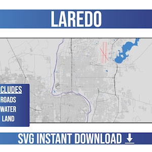 Mapa de calles de Laredo SVG Vector / Laredo, Texas, Estados Unidos / Full Vector Street Map / Instant SVG Download