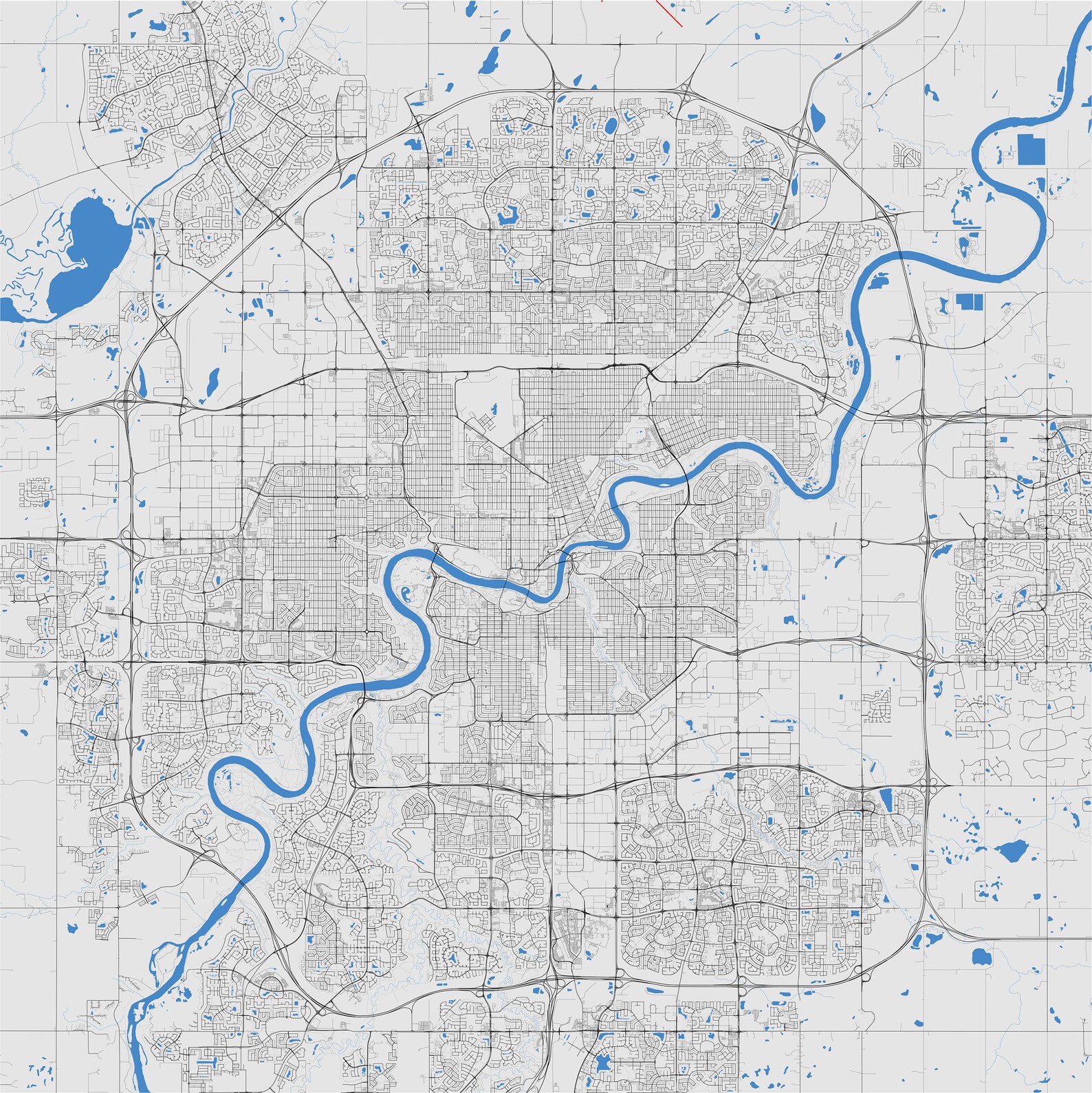 Edmonton SVG Vector Street Map | Edmonton, Alberta, Canada | Full ...