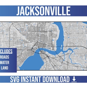 Jacksonville SVG Vector Street Map / Jacksonville, Florida, Estados Unidos / Full Vector Street Map / Instant SVG Download