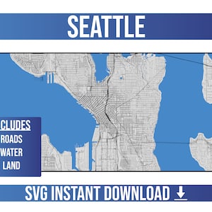 Seattle SVG Vector Street Map / Seattle, Washington, Estados Unidos / Full Vector Street Map / Instant SVG Download