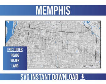 Memphis SVG Vector Street Map | Memphis, Tennessee, United States | Full Vector Street Map | Instant SVG Download