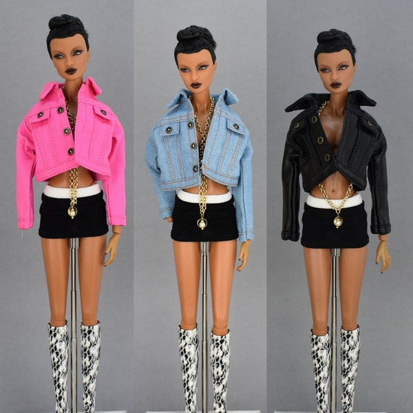 Douture Fashion Doll BJD 11-13" Doll Denim Faux Leather Cropped Jacket