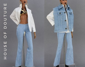 Douture Fashion Doll BJD 11-13" Doll Sleeveless Denim Jacket Bootcut Flared Jeans