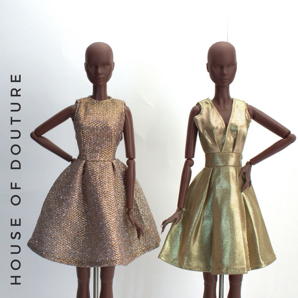 Douture Fashion Doll Royalty BJD 11-13" Doll Metallic Glitter Dress Gold Bronze