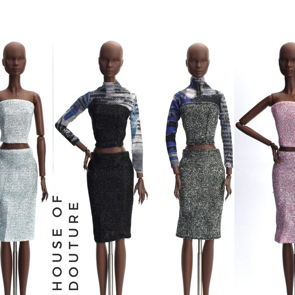 Douture Fashion Doll Royalty BJD 11-13" Doll Dress Glitter 2 piece Skirt Set