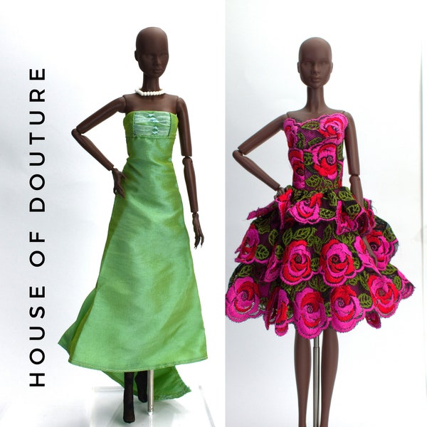 Douture Fashion Doll Royalty BJD 11-13" Doll Green Pink Flower Dress