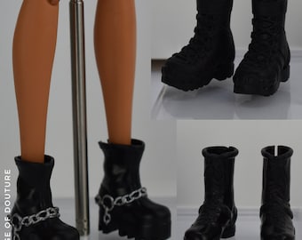 Douture Fashion Doll BJD Black Boots Platform Chunky Sole Shoe.