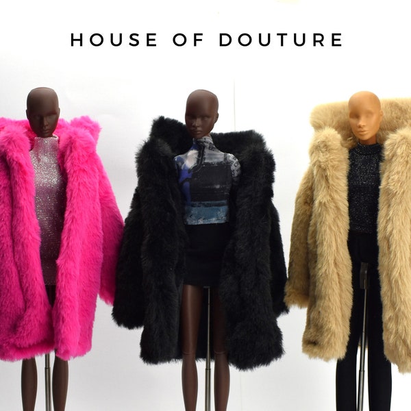 Douture Fashion Doll Royalty BJD 11-13" Doll Faux Fur Long Coat