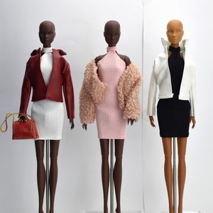 Douture Fashion Doll Royalty BJD 11-13" Doll Leather coats Halterneck Dresses