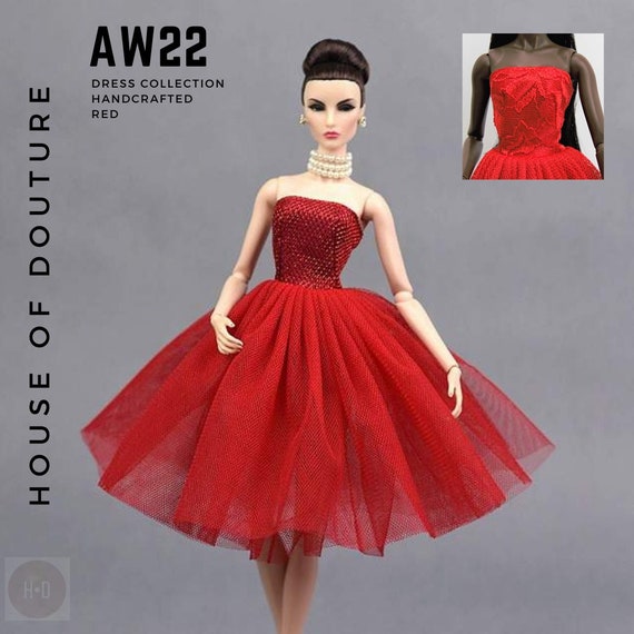 Douture Fashion Royalty Barbie BJD 12" Red Doll Dress Clothes  
