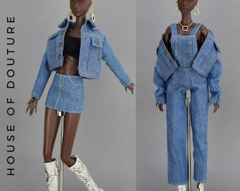 Douture Fashion Doll BJD 11-13" Doll Denim Jacket Jeans Overall