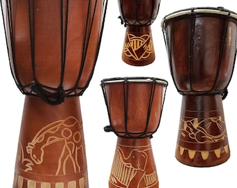 Djembe Drum Carved Animals Bongo African Inspired Music Beginners For Kids And Adults Also An Awesome Gifting Idea