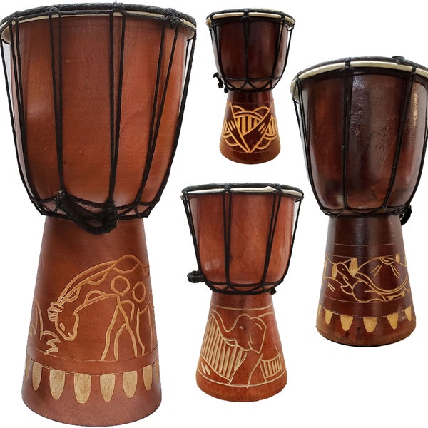 Djembe Drum Carved Animals Bongo African Inspired Music Beginners For Kids And Adults Also An Awesome Gifting Idea