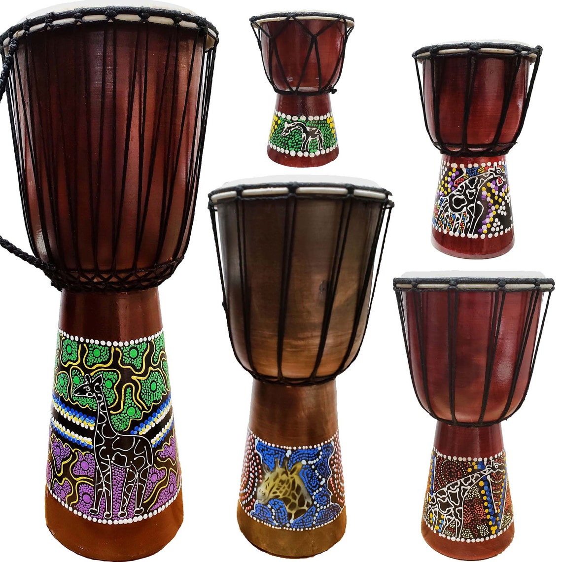 Djembe Hand Painted color Dots Unique Patterns Elephant Bongo Etsy
