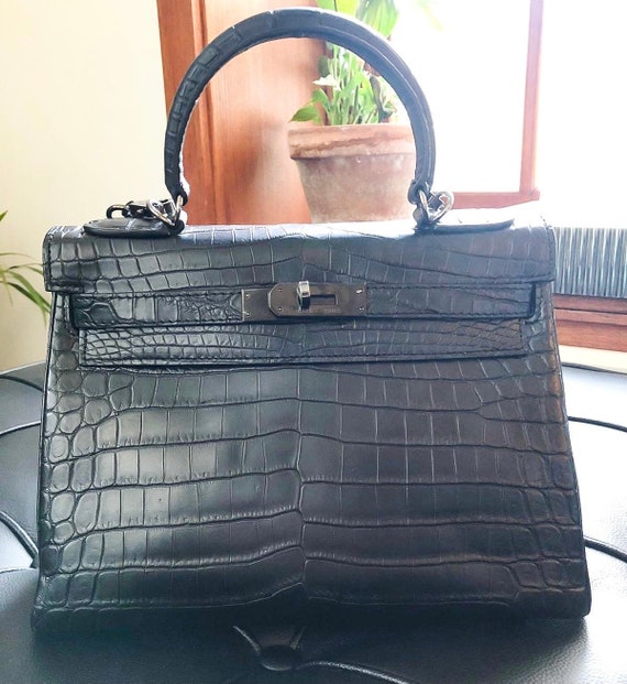 So Black Hermes Croc Kelly 35