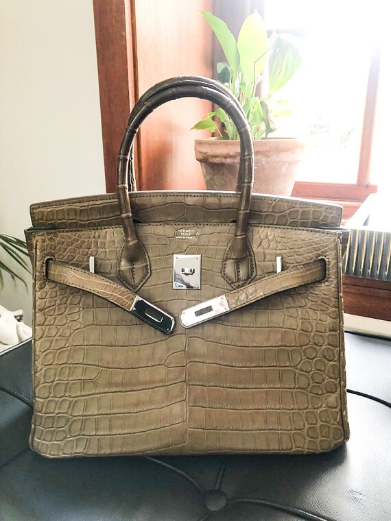 Gorgeous Hermes Croc Khaki Birkin 35