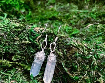 Raw angel aura quartz earrings