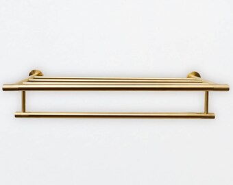 Imperium Brushed Brass Knurled Towel Shelf With Rail