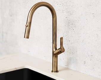 Melior Antique Brass Pull Out Spray Kitchen Mixer Tap