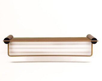 Parum Matt Black & Brushed Brass Towel Rail With Shelf