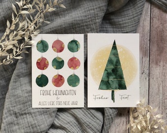 Christmas Card Set | Merry Christmas | Merry Christmas | Happy New Year | Fir tree | Christmas baubles