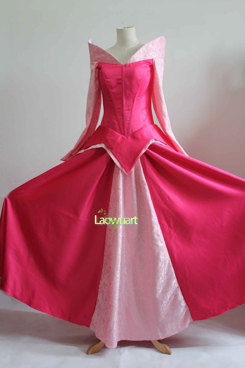 Sleeping Beauty Princess Dress Women Aurora Pink Red Satin Etsy