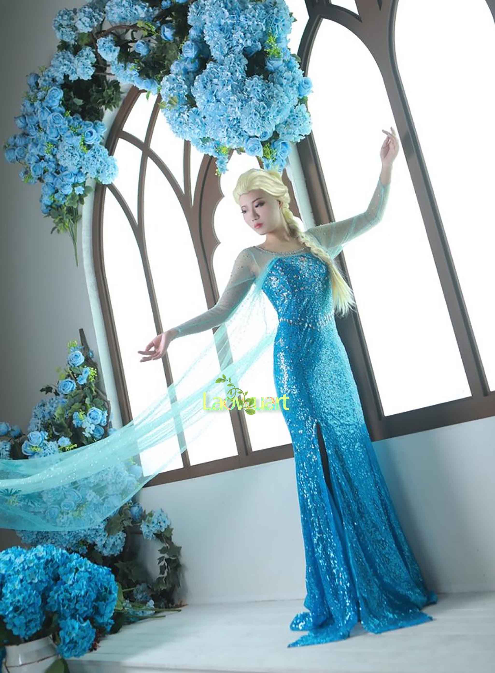 Femmes la Reine des Neiges Princesse Elsa Déguisement Cosplay Fête Robe 8-16