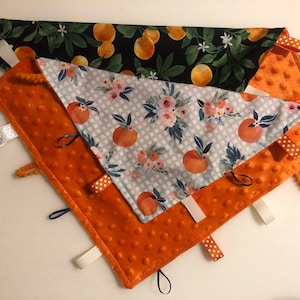 Orange Clementine Baby Tag Blanket - Soft Plush Security Blanket - Baby Gift - Nursery Decor - Newborn Blanket Lovey
