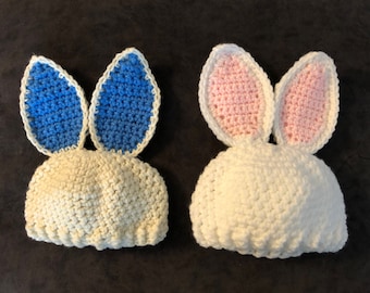 Easter Bunny Crochet Hat - baby bunny photo prop, crochet Easter hat, baby shower gift, bunny ear beanie, baby first Easter newborn hat