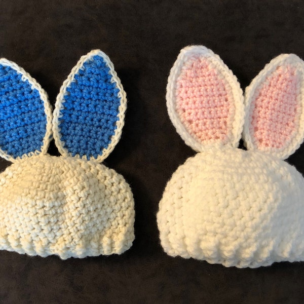 Easter Bunny Crochet Hat - baby bunny photo prop, crochet Easter hat, baby shower gift, bunny ear beanie, baby first Easter newborn hat