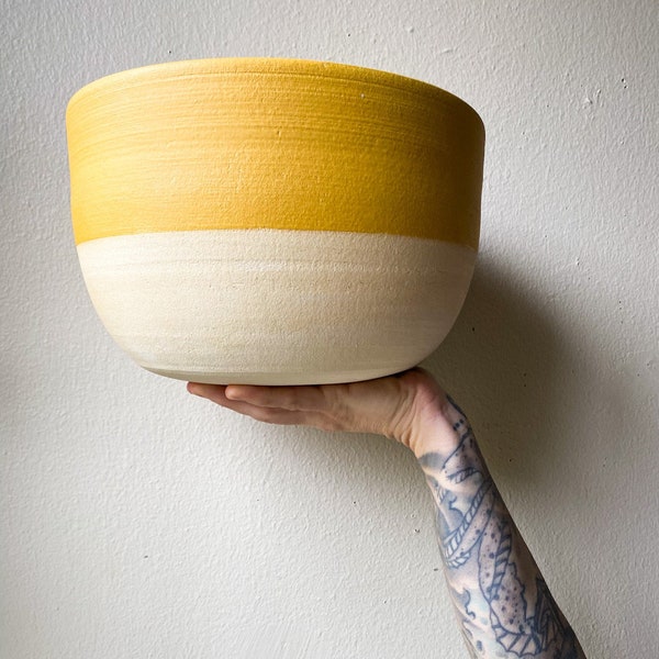 Big Sunshine Yellow Ceramic // Half-Dip Planter // Perfect Yellow Planter Pot