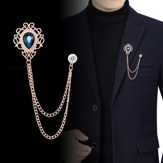 Luxury Crystal Tassel Chain Brooch Lapel Rhinestones Pin Badge 