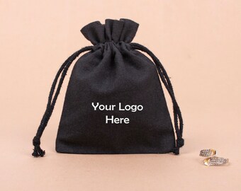 100 Pcs of Black Small Cotton Drawstring Pouches - Customized Jewellery Packaging with Drawstring Pouches (Choose from Size)