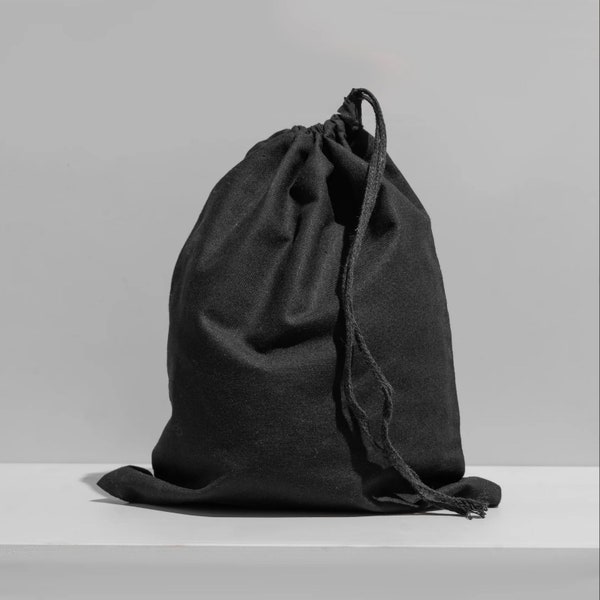 Black Cotton Single Drawstring Bags | Muslin Bags | Reusable Pouches | Eco-friendly Bags (Choose Size and Quantity)