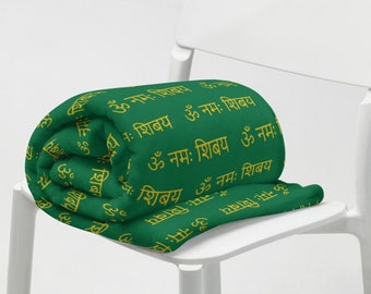 Om Namah Shivaya - Sanskrit Mantra Letter , Green background - Throw Blanket, soft, plush, | Blanket size: 50″ × 60″ (127 × 153 cm)