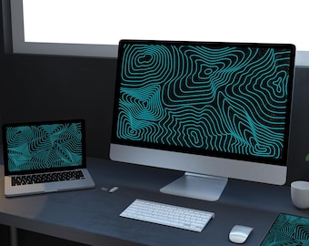 Neon Topographic Wallpaper: 4K Grunge Desktop Background (Digital Download)