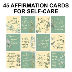 45 barajas de afirmaciones de autocuidado / tableros de visión imprimibles / tarjetas de salud mental / kit de manifestación / imprimibles de autocuidado / digitales