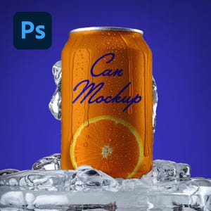 Editable 12oz Can Mockup Photoshop File | Realistic PSD with Ice-Cold Effect | Perfect for Beverage Branding and Design Presentations