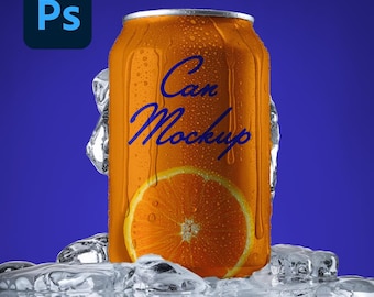 Editable 12oz Soda Can Mockup: Realistic Ice-Cold PSD (Digital Download)