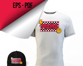 Retro Punk Mama Graphic | SVG, PNG, eps, PDF | Bold Checkered Lightning Bolt Smile Design for Shirts, Mugs & More | instant download