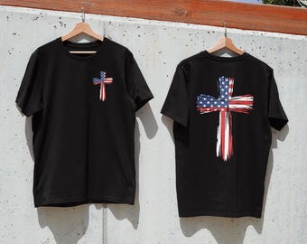 Worn American Flag Cross: Patriotic Christian Graphic (Digital Download)