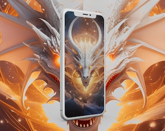 Fantasy White Dragon Phone Wallpaper: Lock Screen Background (Digital Download)